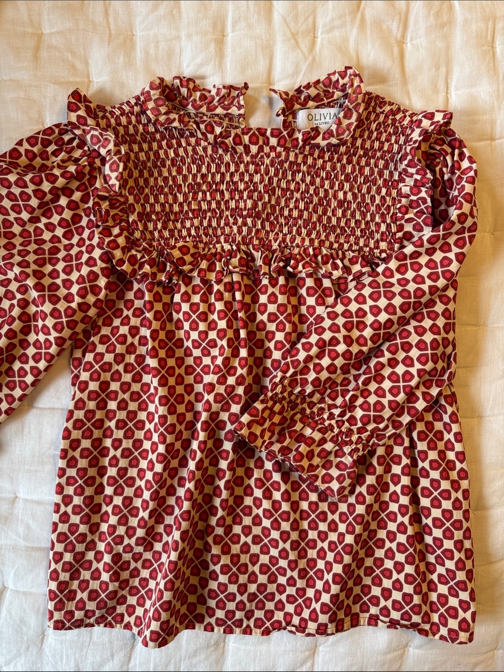 Olivia by Livro red top with ruffle detail- size M